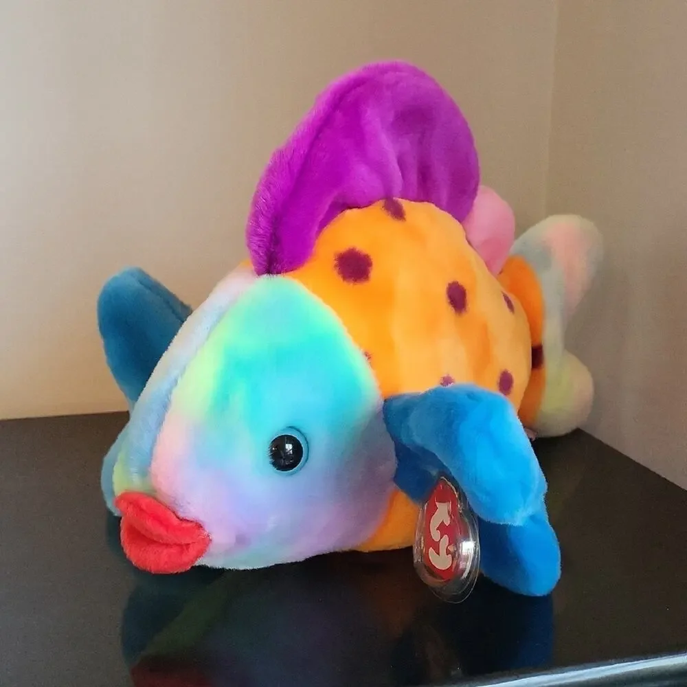 Ty Beanie Baby Lips Vibrant Plush Fish with Blue and Orange